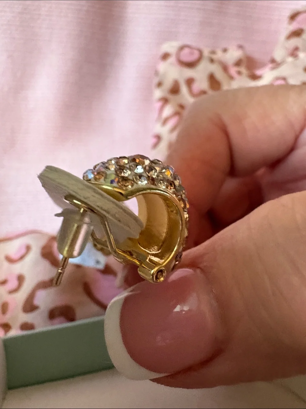 Rose-Tone Crystal Dome Clip-On Earrings